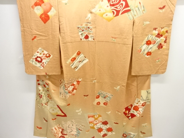 JAPANESE KIMONO / ANTIQUE KIMONO / SILK / KINSHA / EMBROIDERY / SHIKISHI & FLORAL PLANTS
